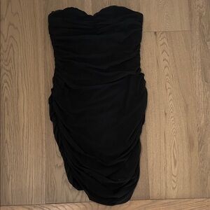 Strapless Black Ruched Evening Dress
